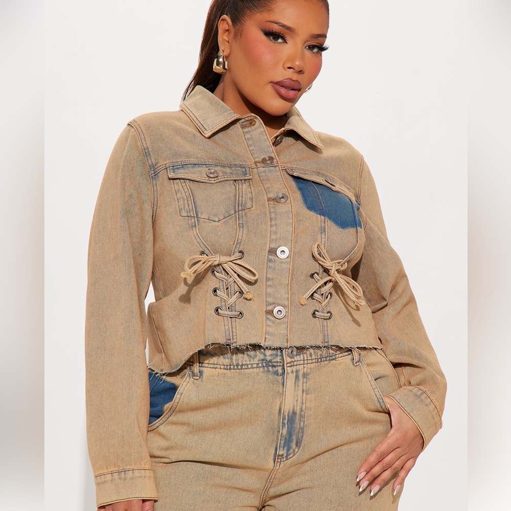 Lace up denim jacket tinted